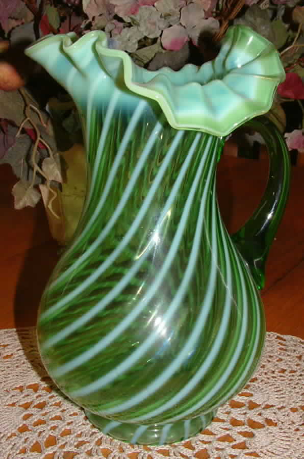 Spiral Optic Green (Opalescent) Pitcher by Fenton-1