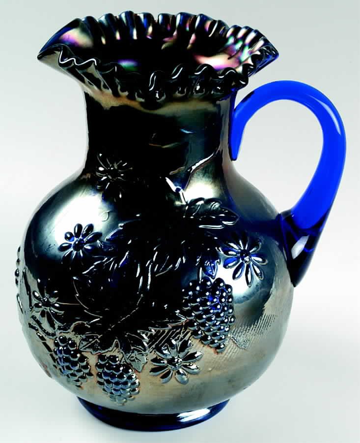 Floral and Grape Variant Cobalt (Carnival) Pitcher by Fenton-1