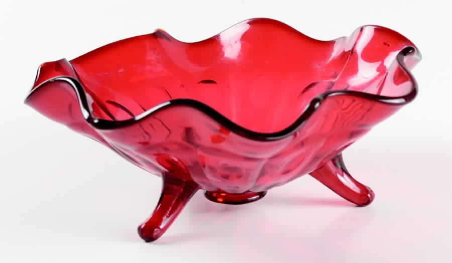 1933 Ruby 6" 3-Footed Bon Bon by Fenton-1