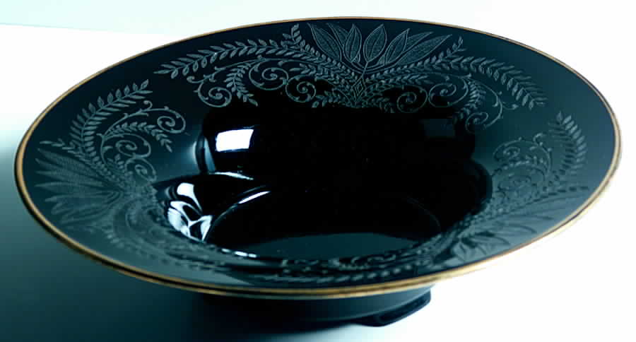 Fern Black (Gold Trim, Dec 501) 12" Round Footed Flared Bowl by Fostoria-1