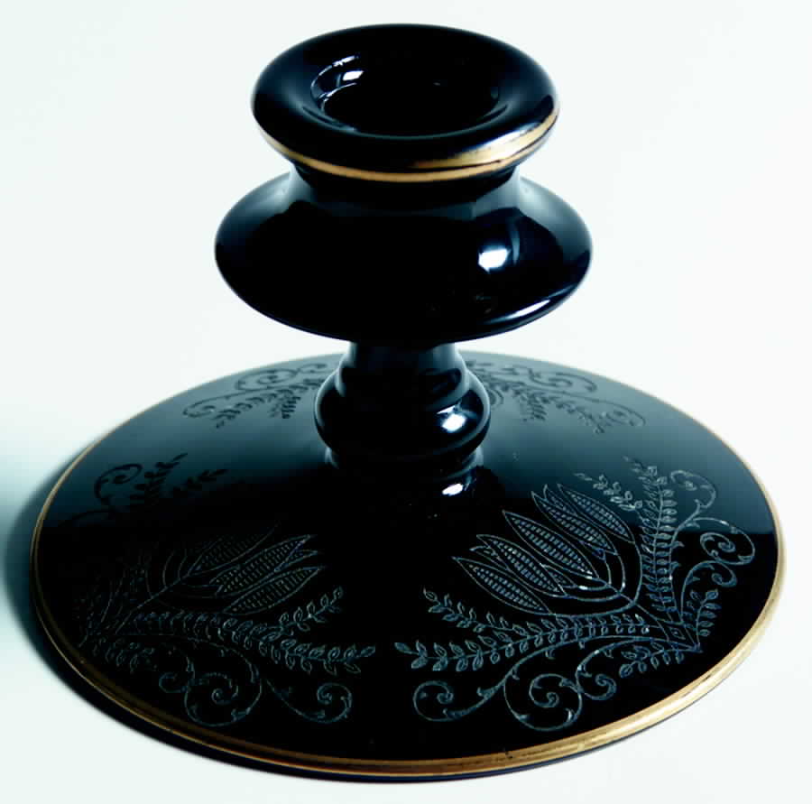 Fern Black (Gold Trim, Dec 501) Single Light Candlestick by Fostoria-1