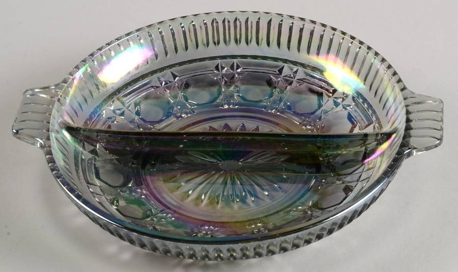 Windsor Blue (Carnival) 8" Round 2 Part Relish by Indiana Glass-1