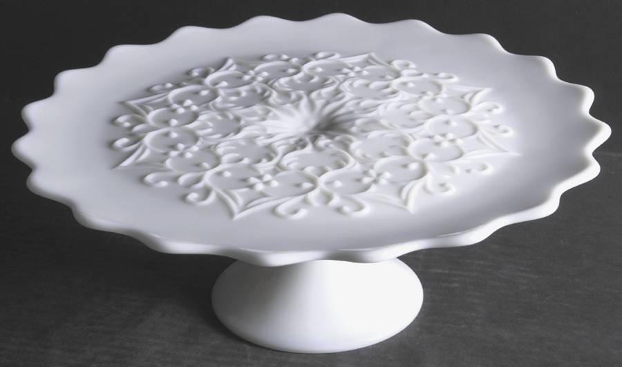 Spanish Lace Milk Glass (No Crest) 13" Diameter Cake Stand/Pedestal by Fenton-1