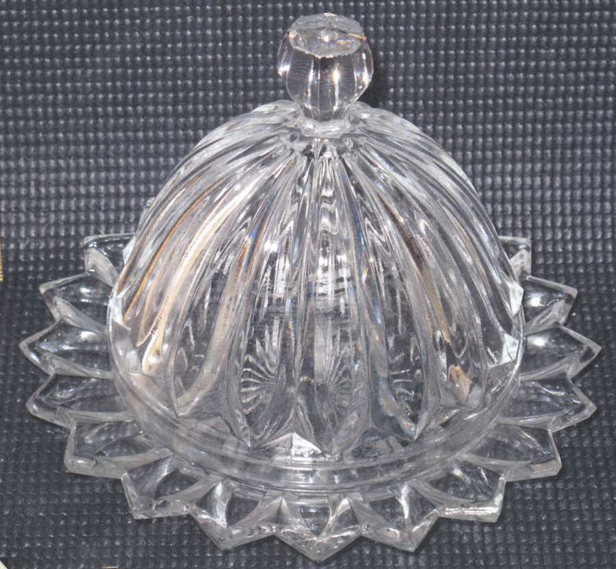 Colonial Prism Clear Round Covered Butter by Fostoria-1