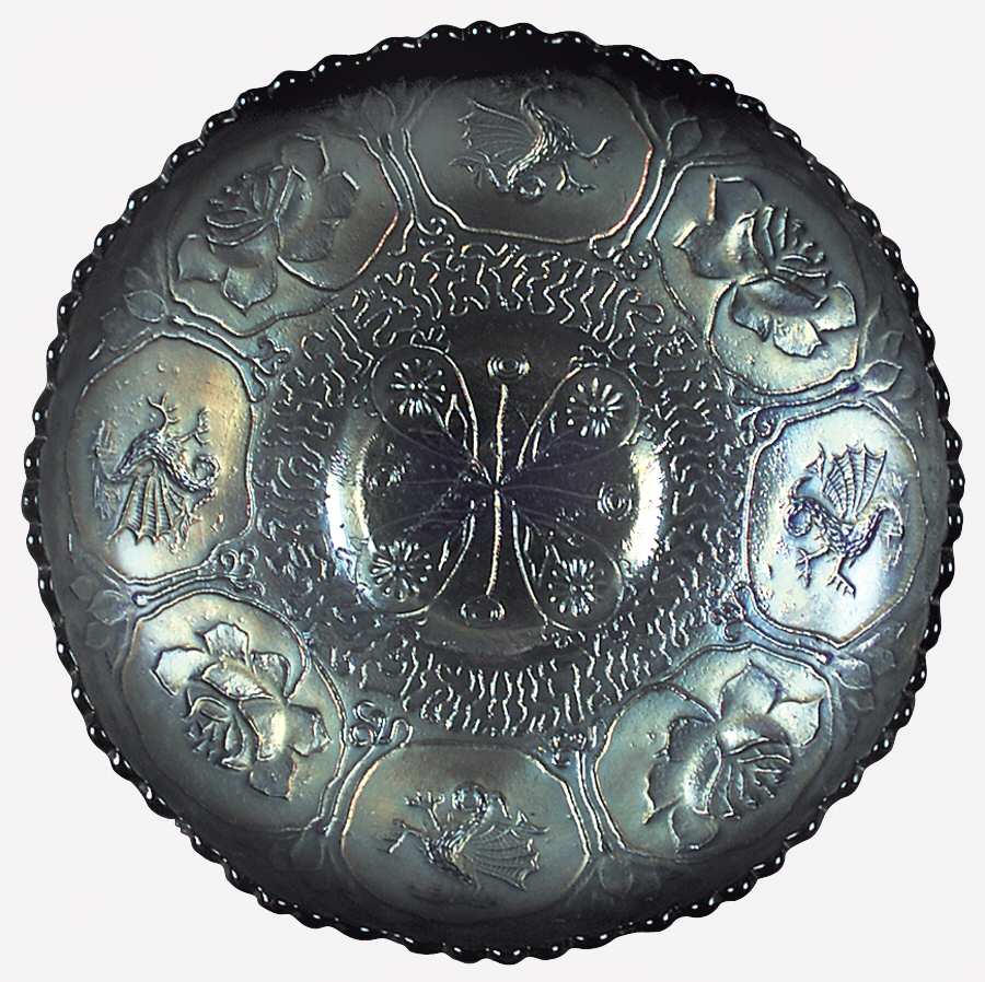 Dragon and Lotus Amethyst (Carnival, Older) Three Toed Cupped Bowl by Fenton-1