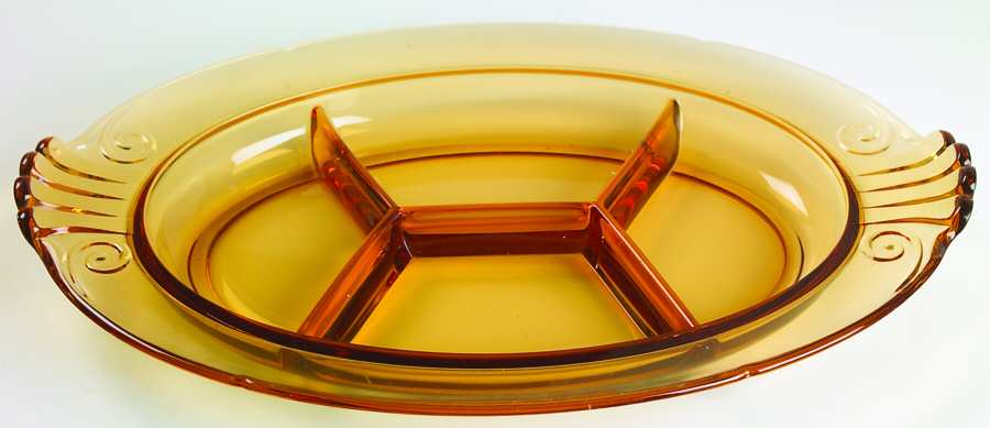 2470 Amber 12" Oval 4 Part Relish by Fostoria-1