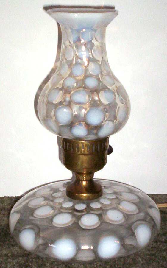 Dot Optic French Opalescent Lamp Boudoir with Shade by Fenton-1