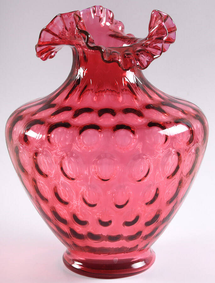 Dot Optic Cranberry 10" Crimped Triangle Vase by Fenton-1