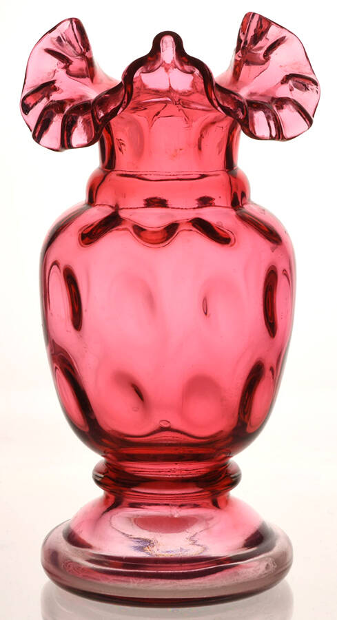 Dot Optic Cranberry 7" Double Crimped Vase by Fenton-1