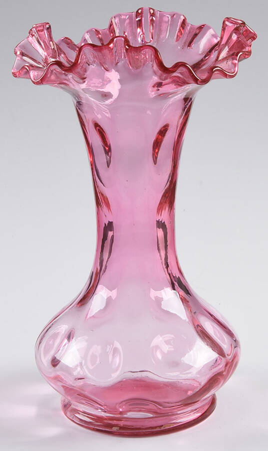 Dot Optic Cranberry 7" Double Crimped Vase by Fenton-1