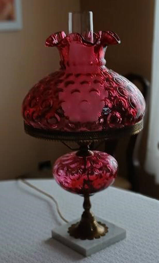 Dot Optic Cranberry Student Lamp & Globe by Fenton-1