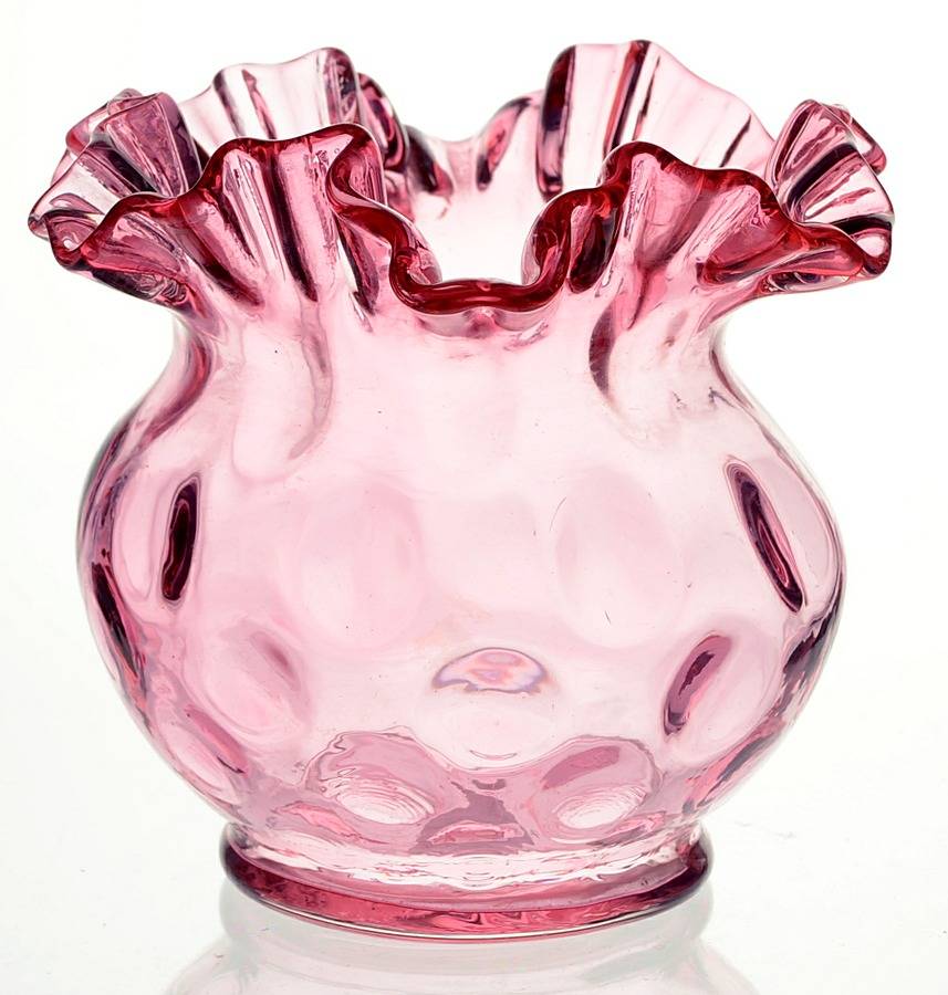 Dot Optic Cranberry 5" Double Crimped Vase by Fenton-1