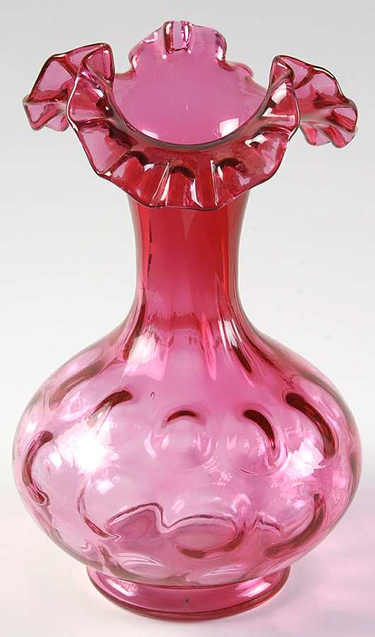 Dot Optic Cranberry 8" Double Crimped Vase by Fenton-1