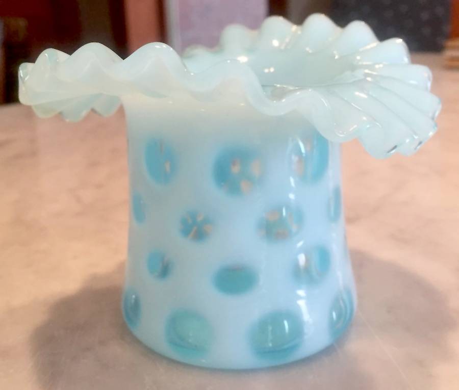 Coin Dot Blue (Opalescent) 5" Topper (Top Hat) by Fenton-1