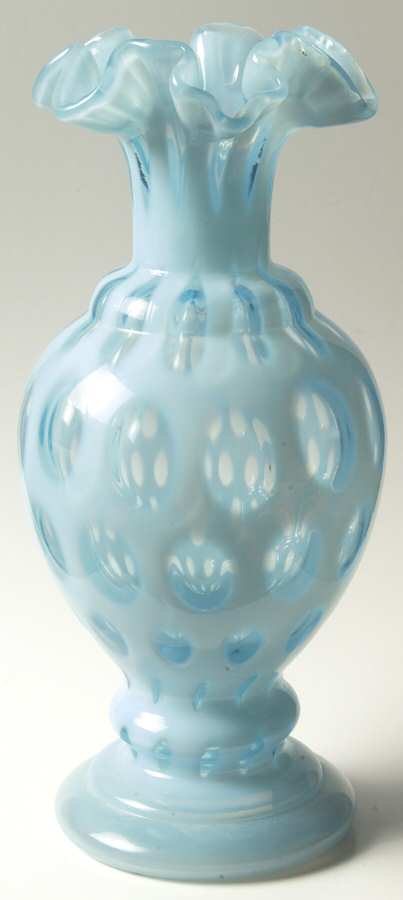 Coin Dot Blue (Opalescent) 11" Double Crimped Vase by Fenton-1