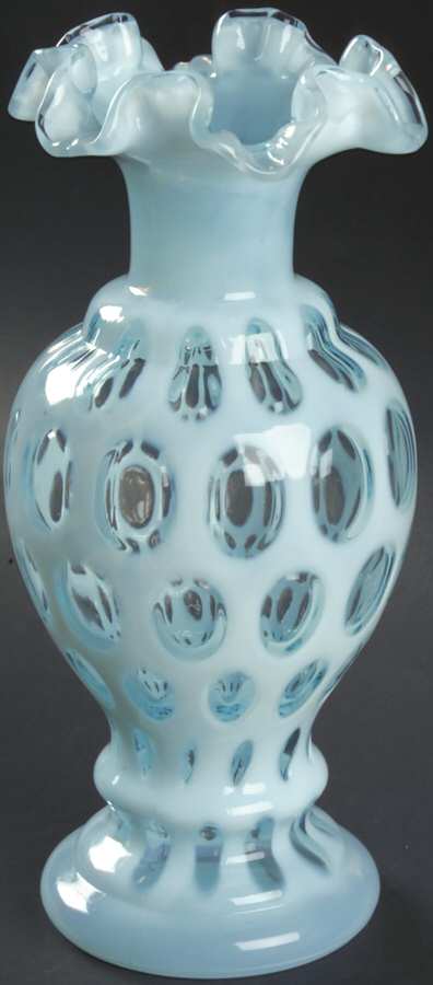 Coin Dot Blue (Opalescent) 8" Crimped Vase by Fenton-1