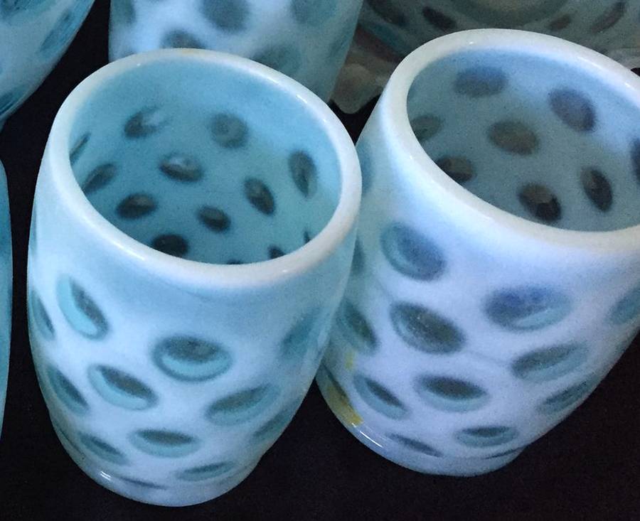 Coin Dot Blue (Opalescent) 10 Oz Flat Tumbler by Fenton-1
