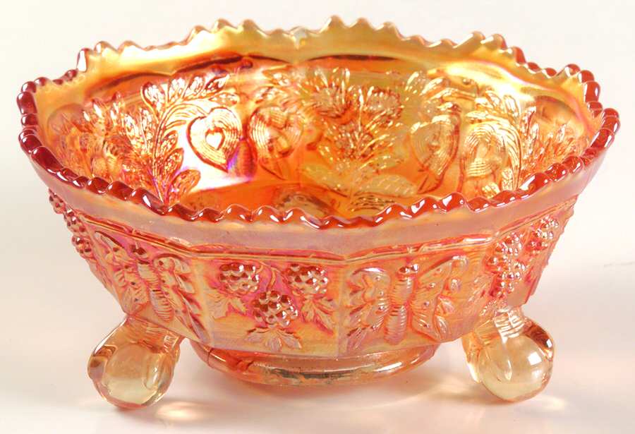 Panther Marigold (Carnival) 5" 3-Toed Footed Bowl by Fenton-1
