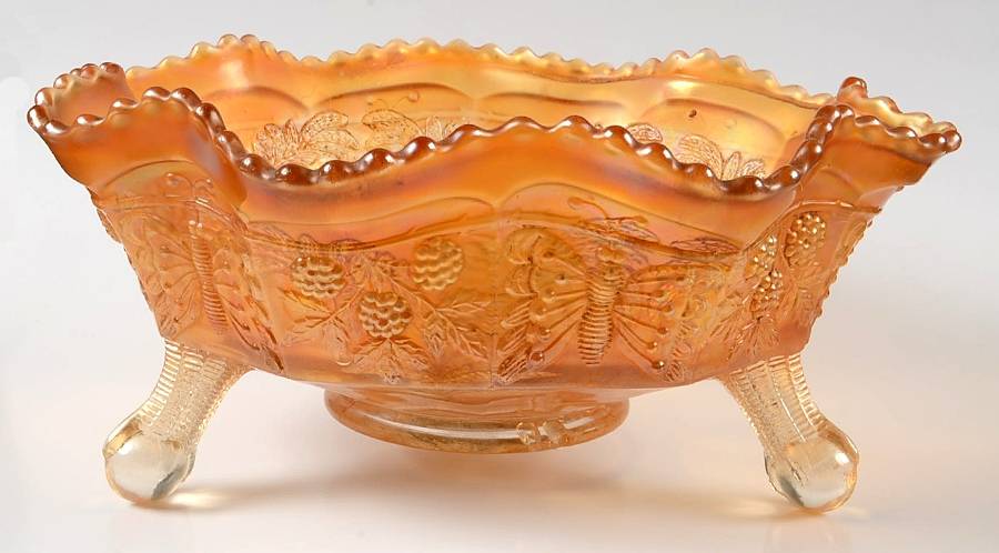 Panther Marigold (Carnival) 9" 3-Toed Footed Bowl by Fenton-1