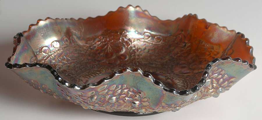 Cherry Chain Amethyst (Carnival, Older) 9" Round Crimped Bowl by Fenton-1