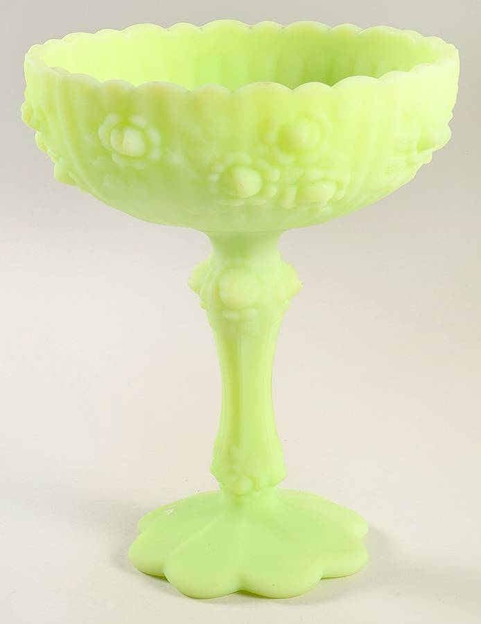 Lime Sherbet Satin #9222 7" X 6" Rose Comport by Fenton-1
