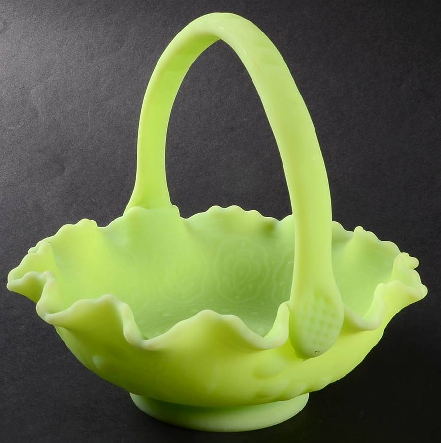 Lime Sherbet Satin #8238 Persian Medallion 7" Basket by Fenton-1