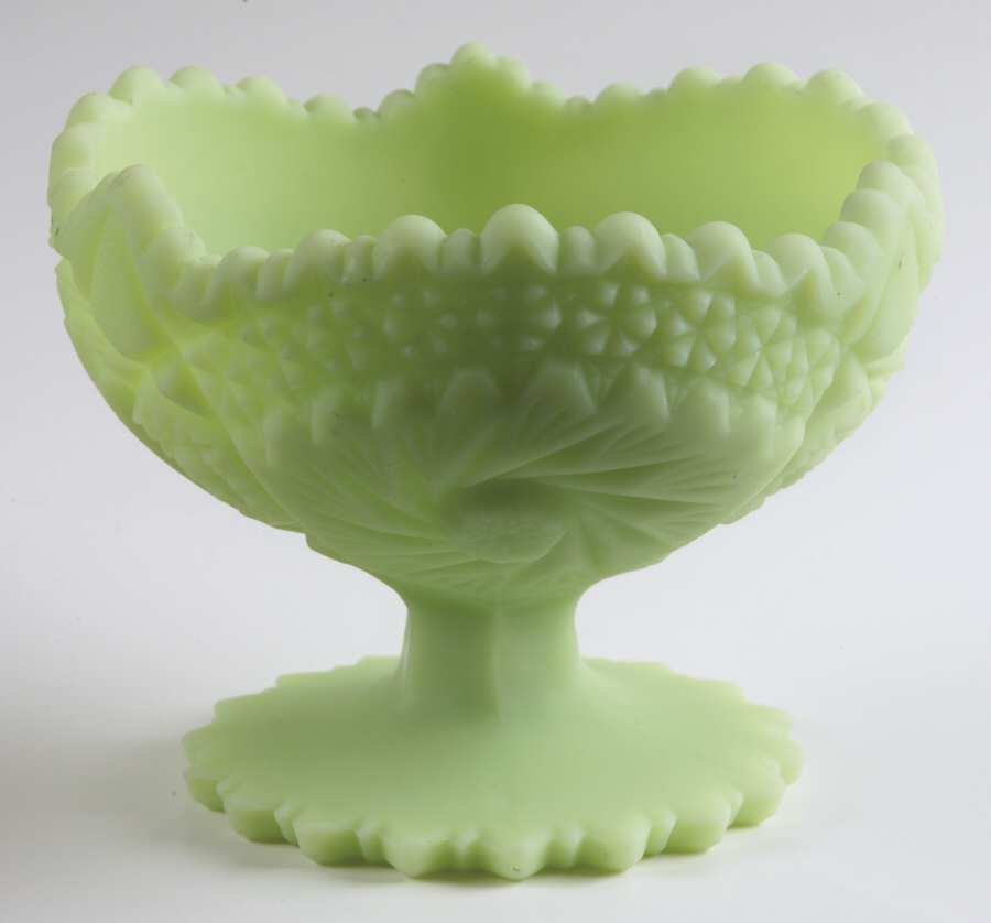 Lime Sherbet Satin Round Compote (Height X Width) by Fenton-1