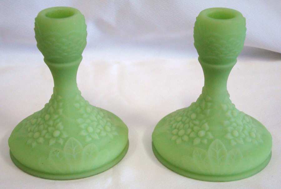 Lime Sherbet Satin 6" Single Light Candlestick by Fenton-1