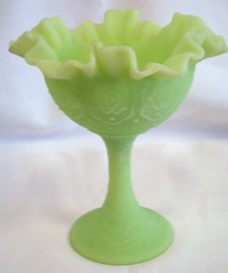 Lime Sherbet Satin Round Compote (Height X Width) by Fenton-1