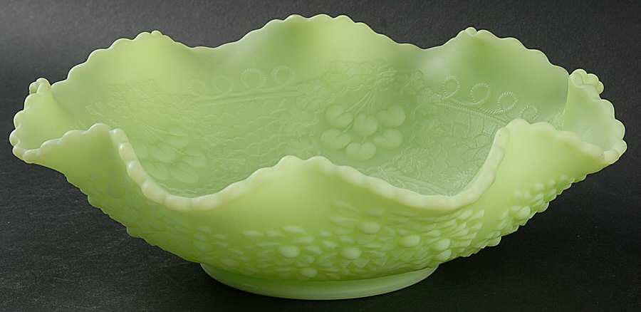 Lime Sherbet Satin 10" Round Crimped Bowl by Fenton-1
