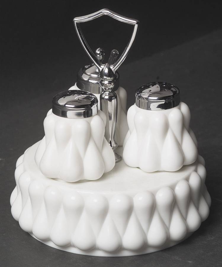 Teardrop Milkglass (8 Pc) Condiment Set with Metal Lids,Handle &Spoon by Fenton-1