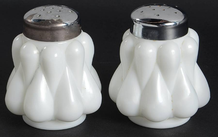 Teardrop Milkglass Shaker Set w/Metal Lids by Fenton-1