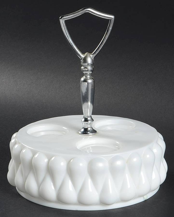 Teardrop Milkglass Metal Handled Tray for (8 Pc) Condiment Set by Fenton-1