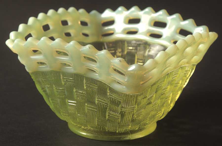 Basketweave With Open Edge Topaz (Opalescent) 4" Square Bowl by Fenton-1