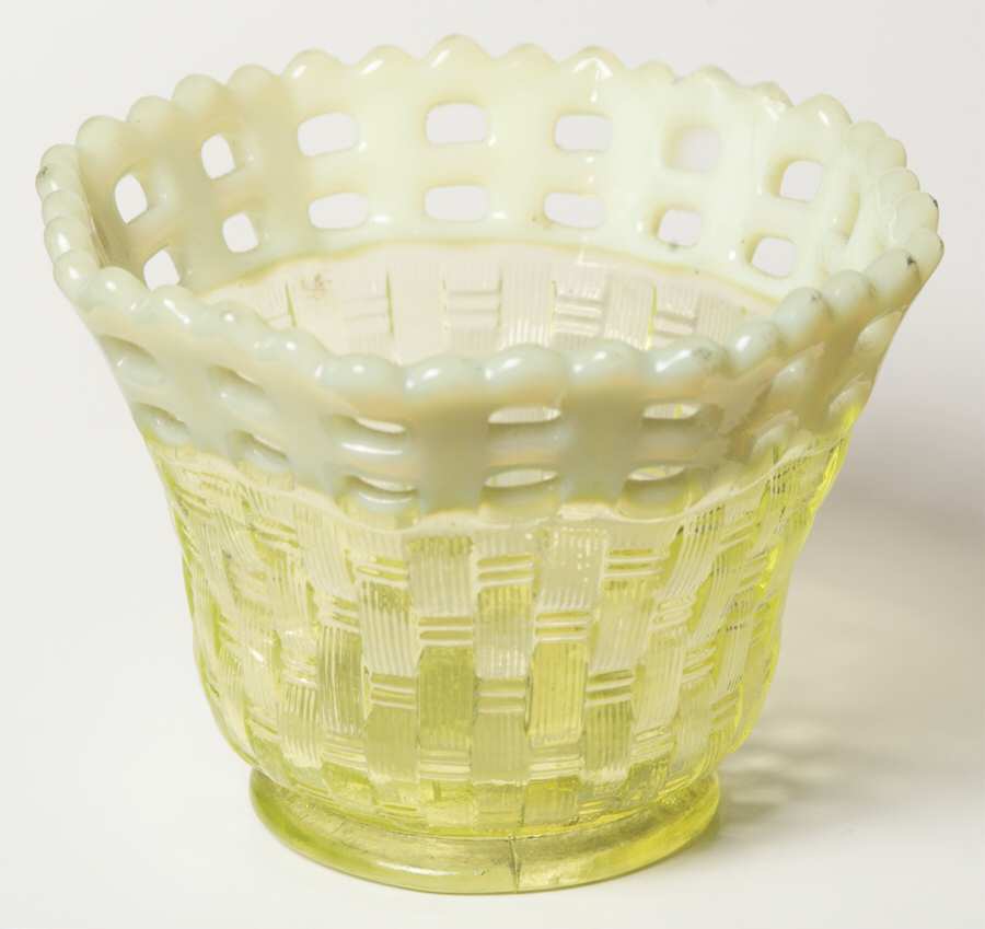 Basketweave With Open Edge Topaz (Opalescent) 3" Flower Vase by Fenton-1