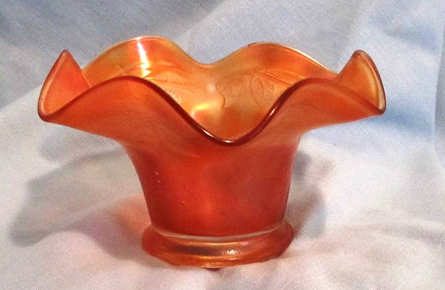 Blackberry Bramble Marigold (Carnival) Crimped Hat Vase by Fenton-1