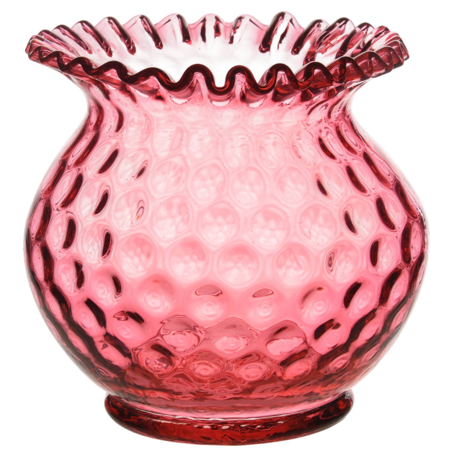 Dot Optic Ruby Overlay (Cranberry) 4" Flower Vase by Fenton-1