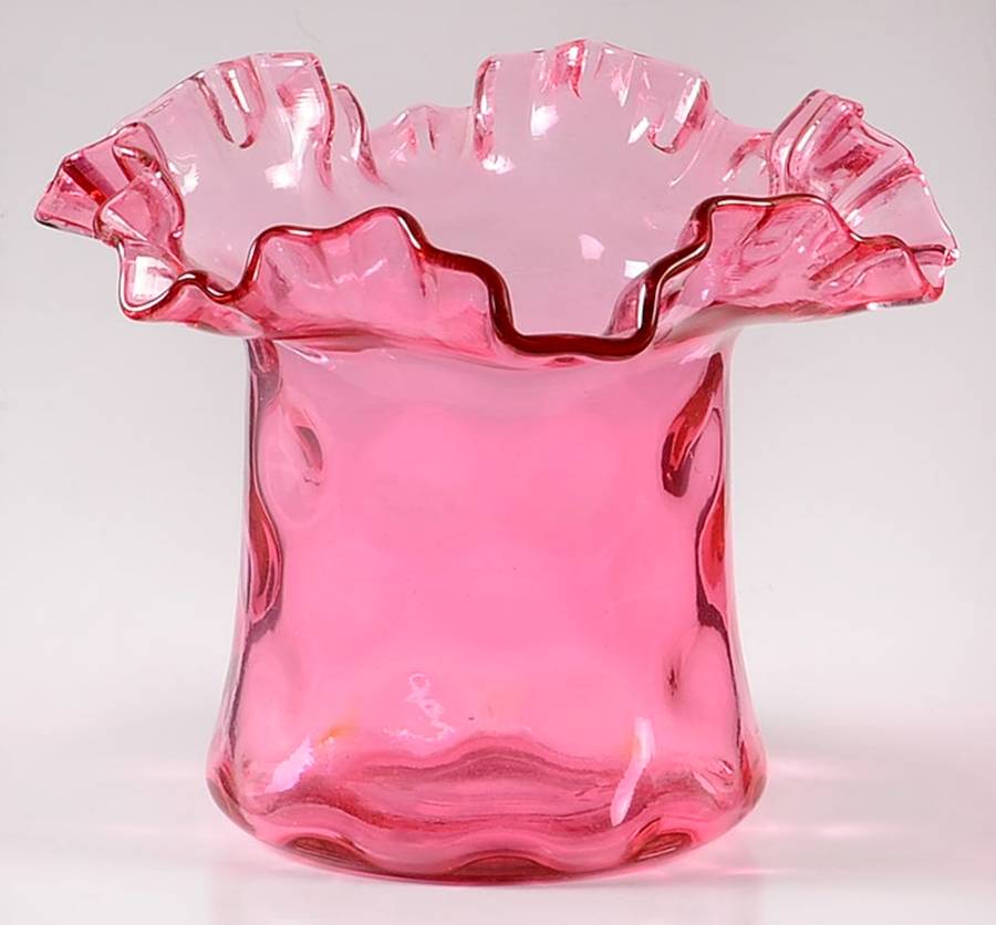 Dot Optic Ruby Overlay (Cranberry) 6" Topper (Top Hat) by Fenton-1