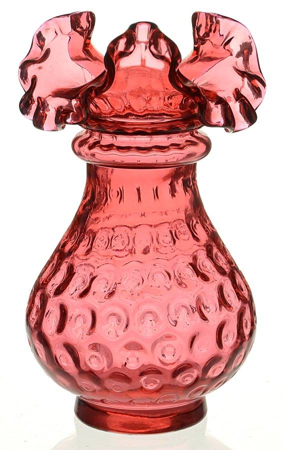 Dot Optic Ruby Overlay (Cranberry) 5" Crimped Vase by Fenton-1