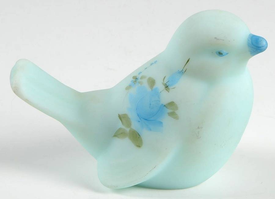 Blue Roses on Blue Satin #5163 Small Bird by Fenton-1