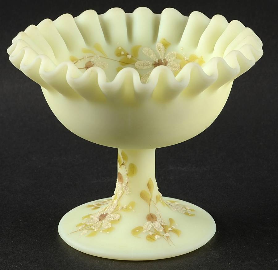 Daisies on Custard Round Compote (Height X Width) by Fenton-1