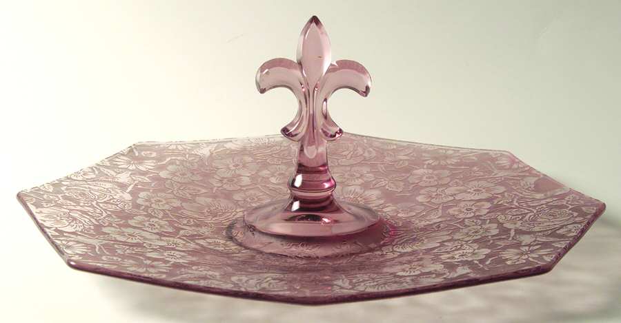 Paradise Orchid (Light Purple, Brocade) Octagonal Tray with Center Handle by Fostoria-1