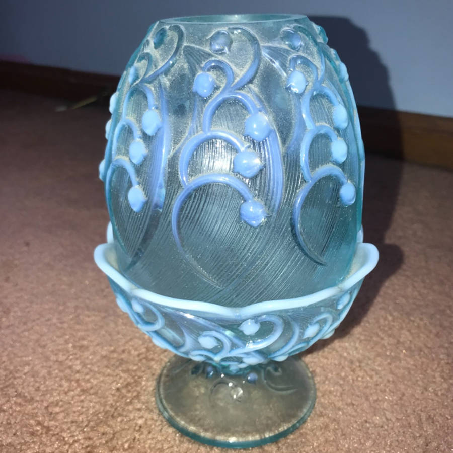 Lily of the Valley Blue (Opalescent) (2 Piece) Fairy Lamp by Fenton-1