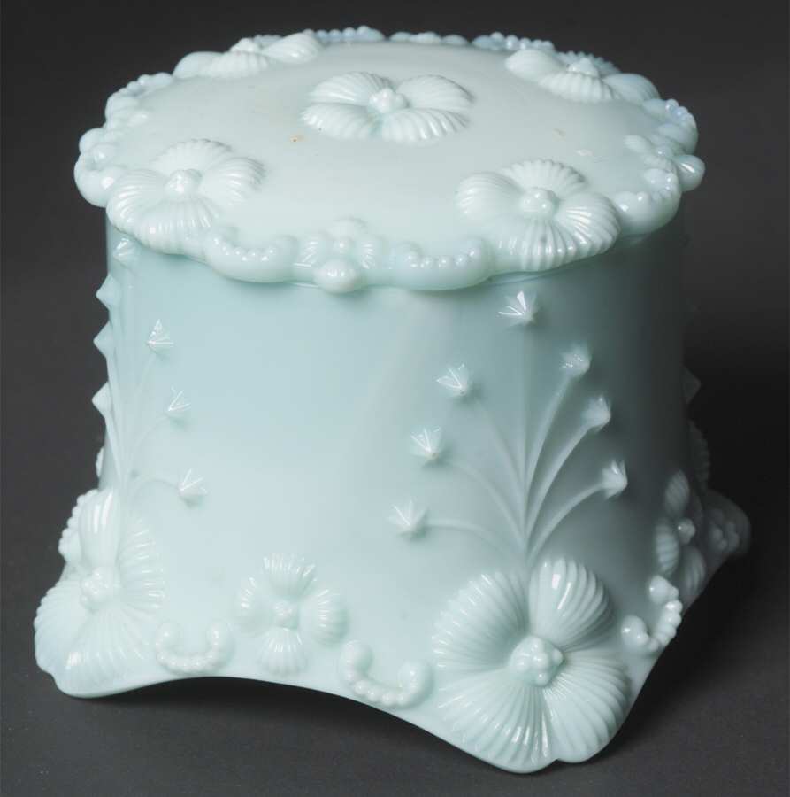 1886 Aqua Round Puff Box with Lid by Fostoria-1