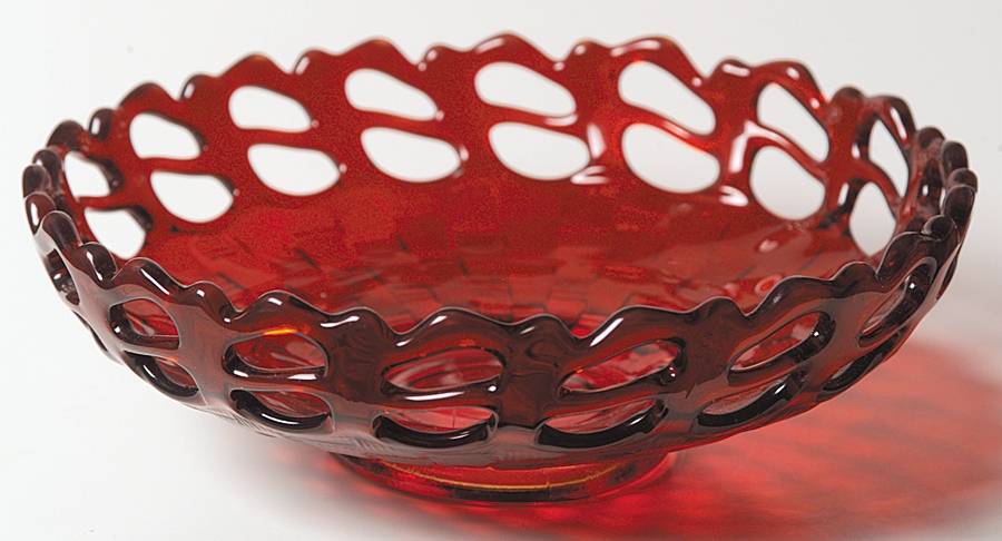Basketweave with Open Edge, Ruby 6" Cupped Bon Bon by Fenton-1