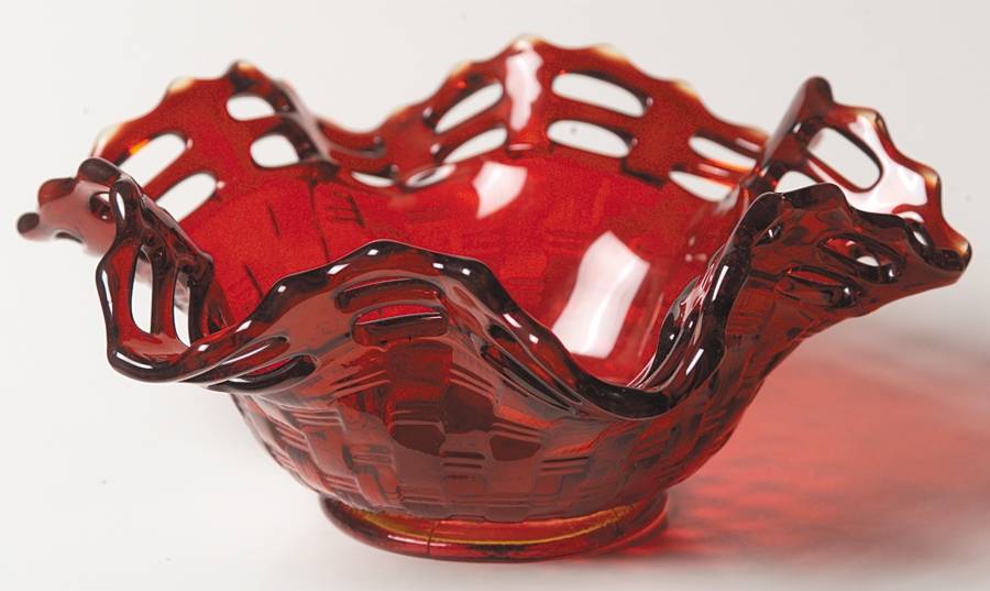 Basketweave with Open Edge, Ruby 6" Crimped Bon Bon by Fenton-1