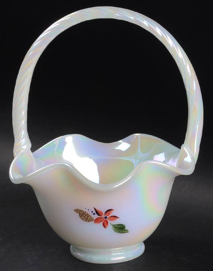 Gilded Star Flowers #7534 7" Basket by Fenton-1