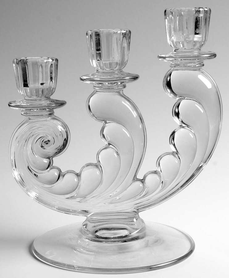 Plume Clear (Line 2594) 3 Light Candlestick by Fostoria-1