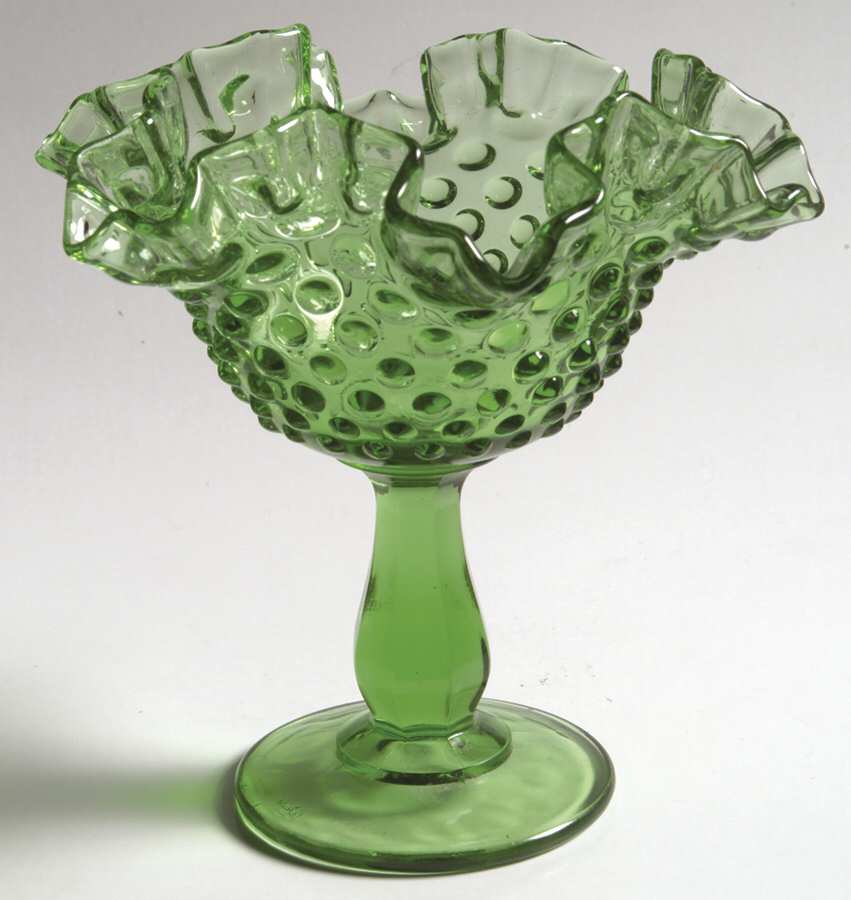 Hobnail Springtime Green Double Crimped Footed Compote by Fenton-1