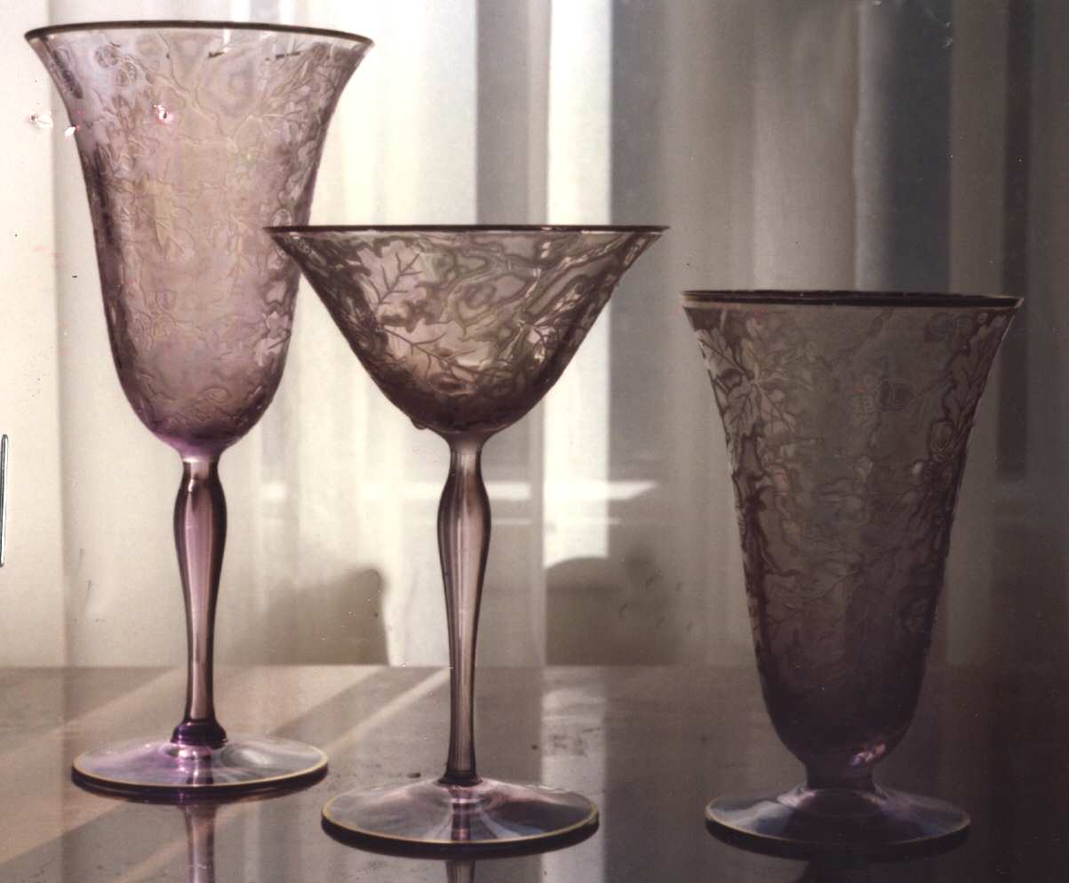 Oakwood Orchid (Light Purple, Iridescent Brocade) Water Goblet by Fostoria-1